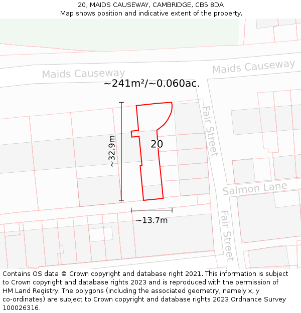 20, MAIDS CAUSEWAY, CAMBRIDGE, CB5 8DA: Plot and title map