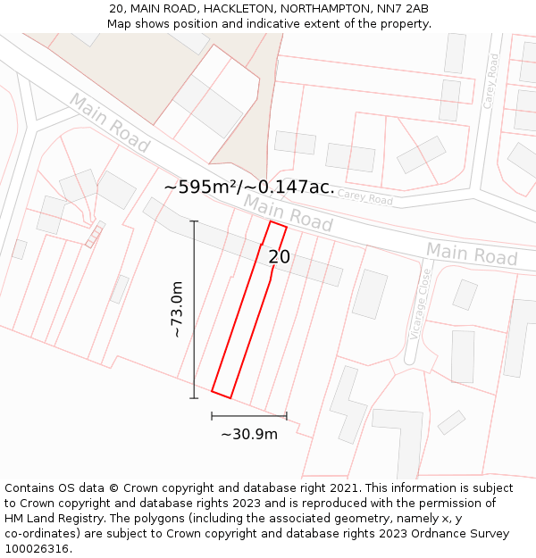 20, MAIN ROAD, HACKLETON, NORTHAMPTON, NN7 2AB: Plot and title map