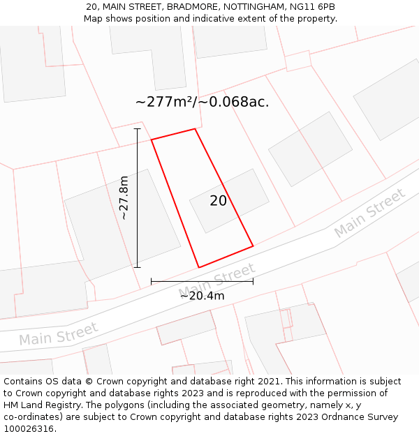 20, MAIN STREET, BRADMORE, NOTTINGHAM, NG11 6PB: Plot and title map