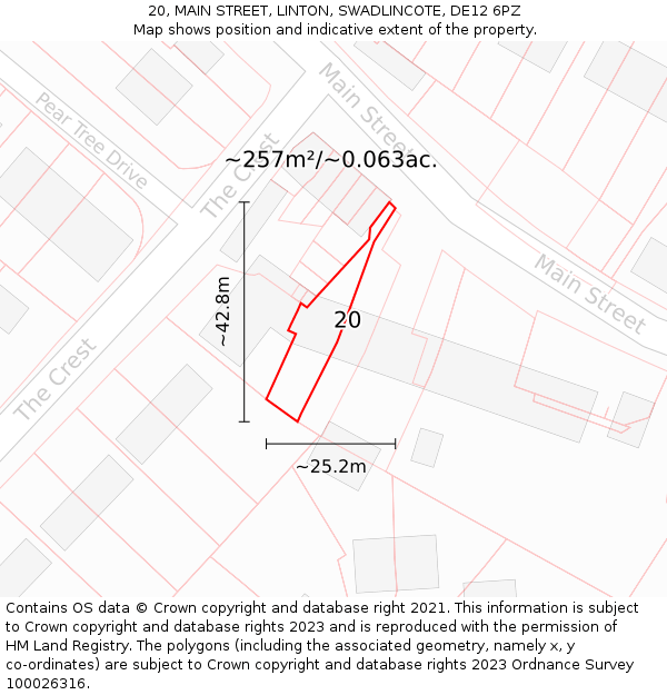 20, MAIN STREET, LINTON, SWADLINCOTE, DE12 6PZ: Plot and title map