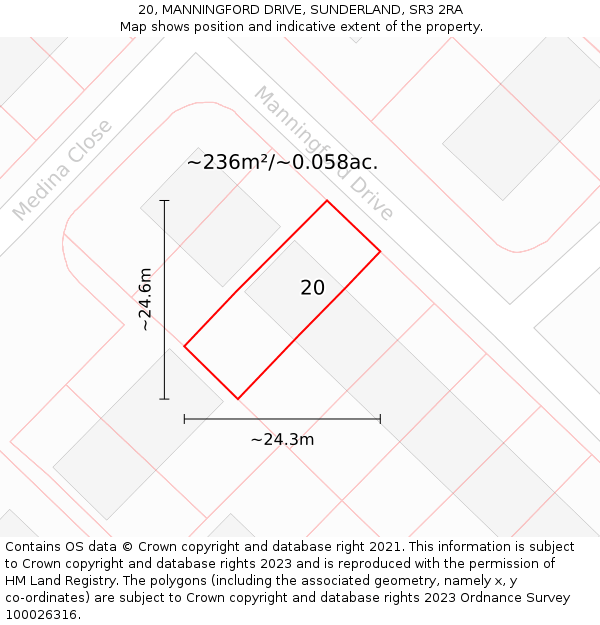 20, MANNINGFORD DRIVE, SUNDERLAND, SR3 2RA: Plot and title map