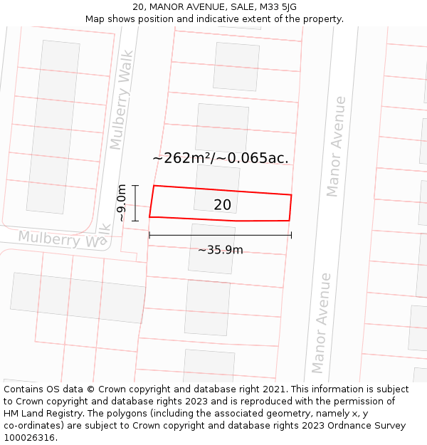 20, MANOR AVENUE, SALE, M33 5JG: Plot and title map