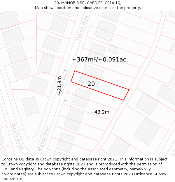 20, MANOR RISE, CARDIFF, CF14 1QJ: Plot and title map