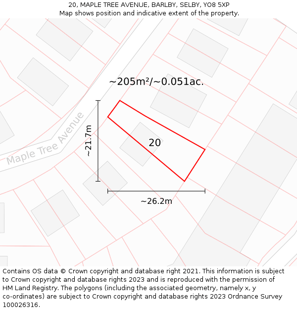 20, MAPLE TREE AVENUE, BARLBY, SELBY, YO8 5XP: Plot and title map