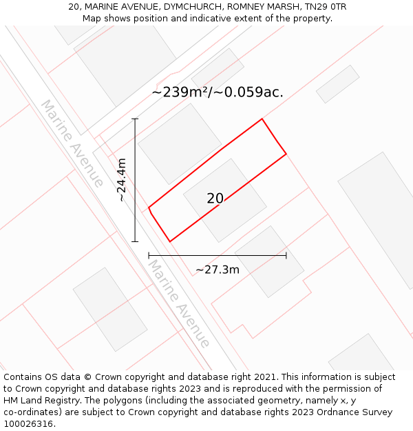 20, MARINE AVENUE, DYMCHURCH, ROMNEY MARSH, TN29 0TR: Plot and title map