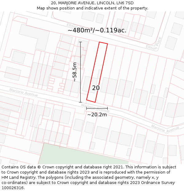 20, MARJORIE AVENUE, LINCOLN, LN6 7SD: Plot and title map