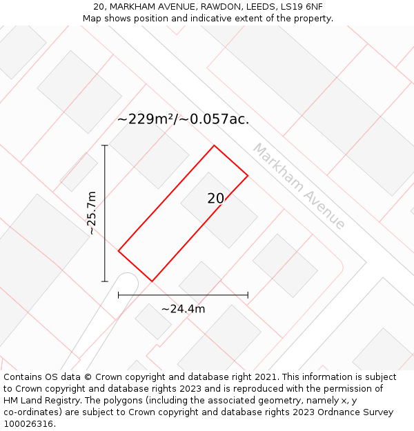 20, MARKHAM AVENUE, RAWDON, LEEDS, LS19 6NF: Plot and title map