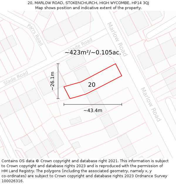 20, MARLOW ROAD, STOKENCHURCH, HIGH WYCOMBE, HP14 3QJ: Plot and title map