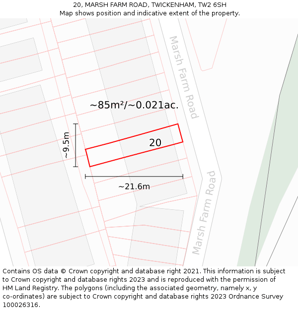 20, MARSH FARM ROAD, TWICKENHAM, TW2 6SH: Plot and title map