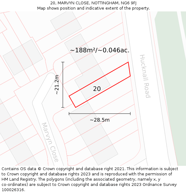 20, MARVYN CLOSE, NOTTINGHAM, NG6 9FJ: Plot and title map