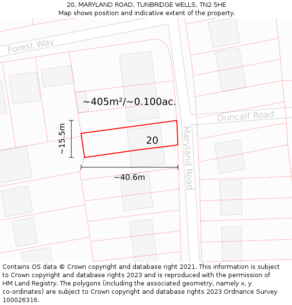 20, MARYLAND ROAD, TUNBRIDGE WELLS, TN2 5HE: Plot and title map