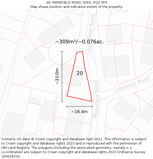 20, MASEFIELD ROAD, DISS, IP22 4PX: Plot and title map