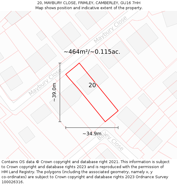 20, MAYBURY CLOSE, FRIMLEY, CAMBERLEY, GU16 7HH: Plot and title map