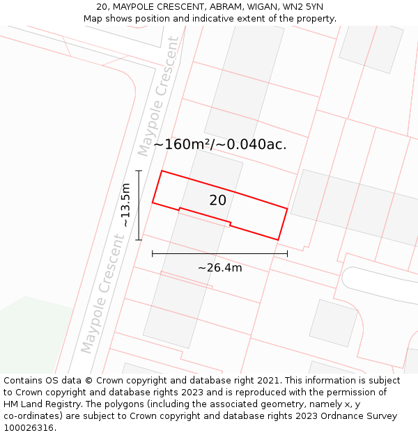 20, MAYPOLE CRESCENT, ABRAM, WIGAN, WN2 5YN: Plot and title map