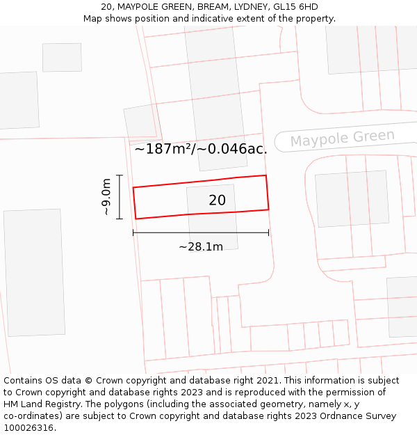 20, MAYPOLE GREEN, BREAM, LYDNEY, GL15 6HD: Plot and title map