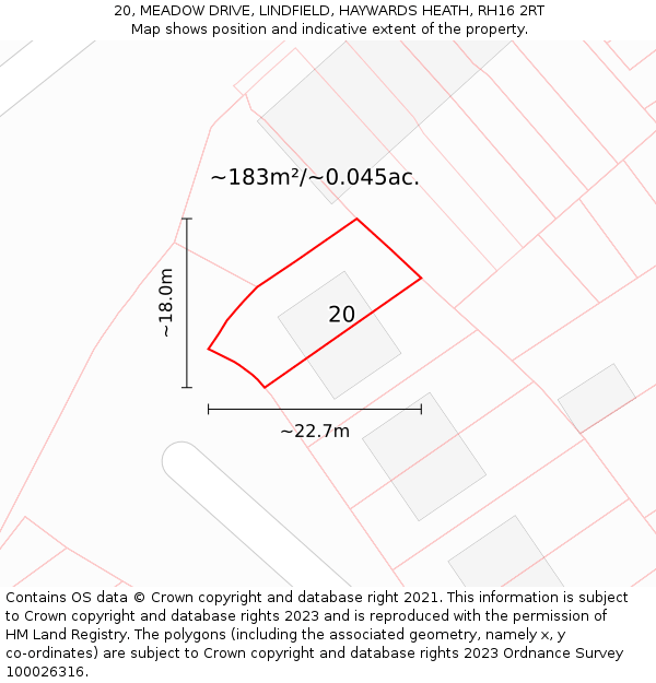 20, MEADOW DRIVE, LINDFIELD, HAYWARDS HEATH, RH16 2RT: Plot and title map