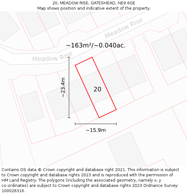 20, MEADOW RISE, GATESHEAD, NE9 6GE: Plot and title map