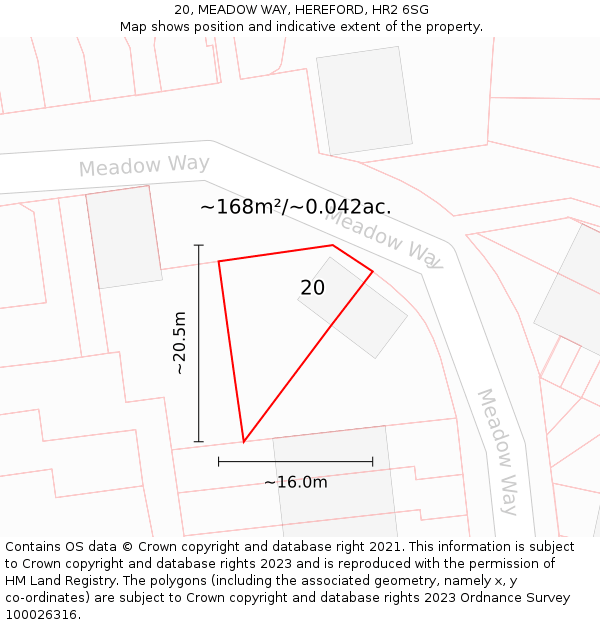 20, MEADOW WAY, HEREFORD, HR2 6SG: Plot and title map