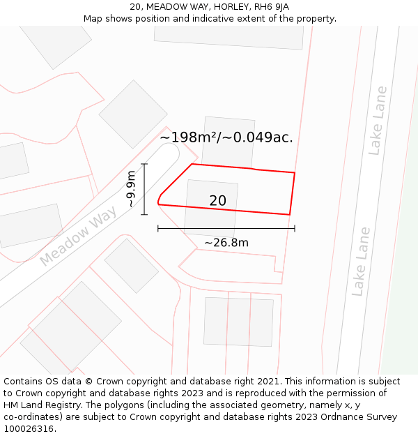 20, MEADOW WAY, HORLEY, RH6 9JA: Plot and title map