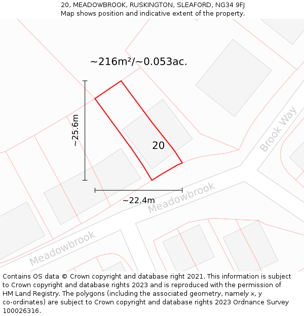 20, MEADOWBROOK, RUSKINGTON, SLEAFORD, NG34 9FJ: Plot and title map