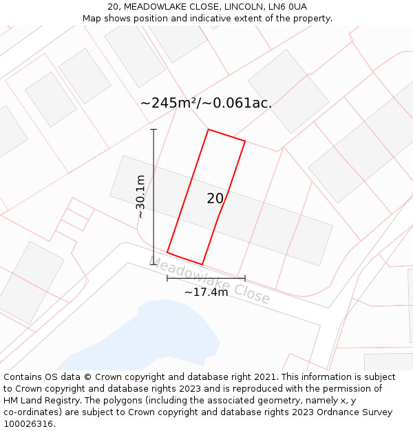 20, MEADOWLAKE CLOSE, LINCOLN, LN6 0UA: Plot and title map