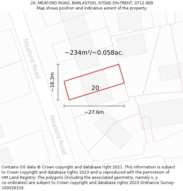 20, MEAFORD ROAD, BARLASTON, STOKE-ON-TRENT, ST12 9EB: Plot and title map