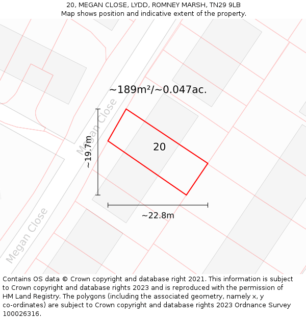 20, MEGAN CLOSE, LYDD, ROMNEY MARSH, TN29 9LB: Plot and title map