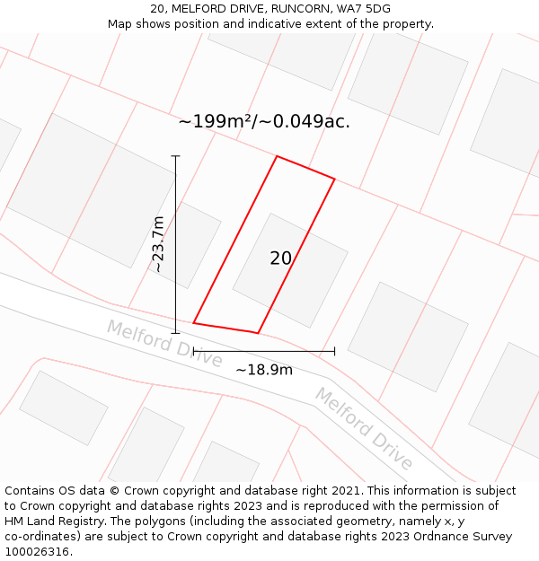 20, MELFORD DRIVE, RUNCORN, WA7 5DG: Plot and title map