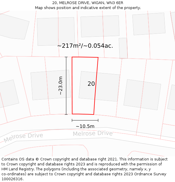 20, MELROSE DRIVE, WIGAN, WN3 6ER: Plot and title map