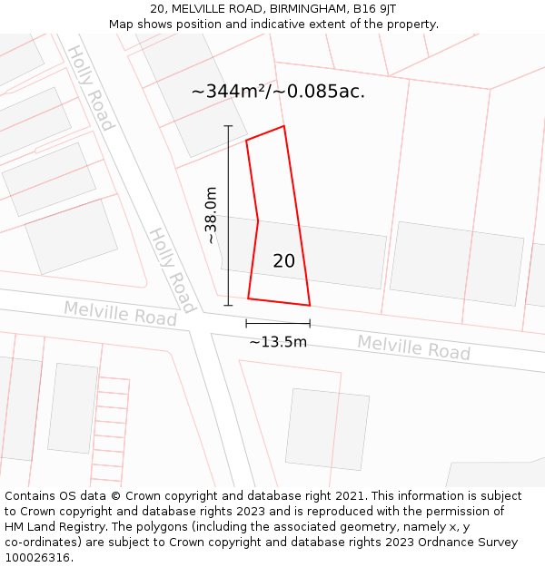 20, MELVILLE ROAD, BIRMINGHAM, B16 9JT: Plot and title map