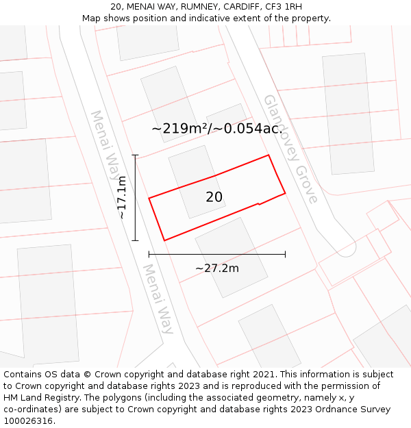 20, MENAI WAY, RUMNEY, CARDIFF, CF3 1RH: Plot and title map