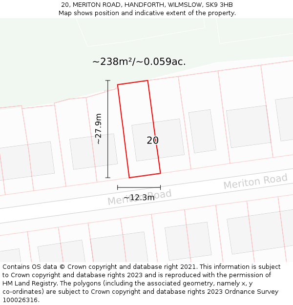 20, MERITON ROAD, HANDFORTH, WILMSLOW, SK9 3HB: Plot and title map