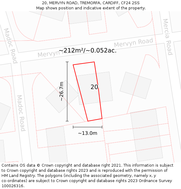 20, MERVYN ROAD, TREMORFA, CARDIFF, CF24 2SS: Plot and title map