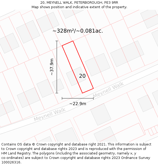 20, MEYNELL WALK, PETERBOROUGH, PE3 9RR: Plot and title map