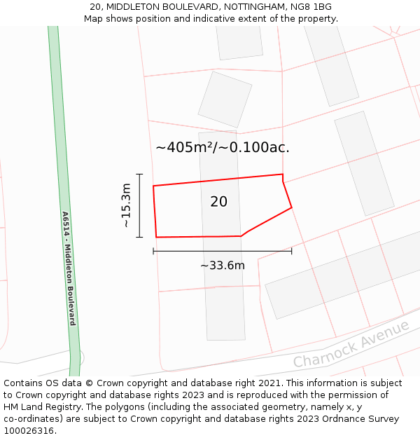 20, MIDDLETON BOULEVARD, NOTTINGHAM, NG8 1BG: Plot and title map