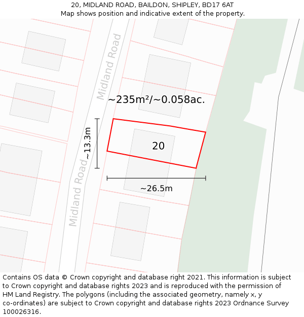 20, MIDLAND ROAD, BAILDON, SHIPLEY, BD17 6AT: Plot and title map