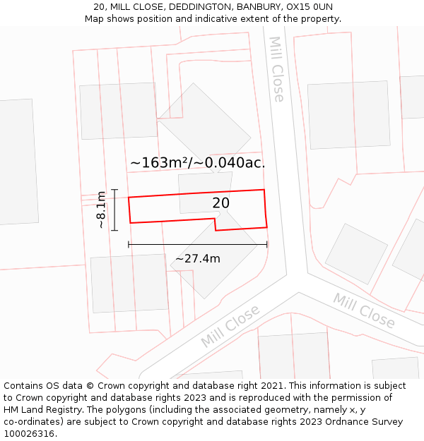 20, MILL CLOSE, DEDDINGTON, BANBURY, OX15 0UN: Plot and title map