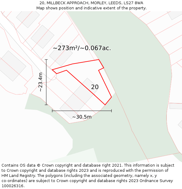 20, MILLBECK APPROACH, MORLEY, LEEDS, LS27 8WA: Plot and title map