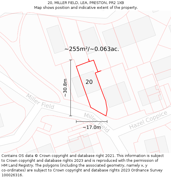 20, MILLER FIELD, LEA, PRESTON, PR2 1XB: Plot and title map