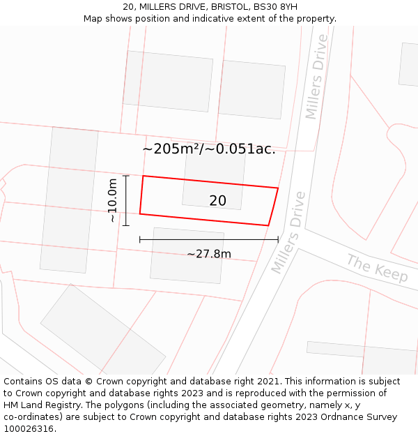 20, MILLERS DRIVE, BRISTOL, BS30 8YH: Plot and title map