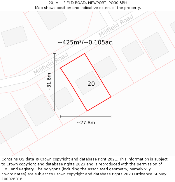 20, MILLFIELD ROAD, NEWPORT, PO30 5RH: Plot and title map