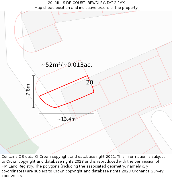 20, MILLSIDE COURT, BEWDLEY, DY12 1AX: Plot and title map