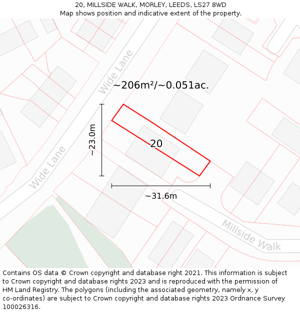 20, MILLSIDE WALK, MORLEY, LEEDS, LS27 8WD: Plot and title map