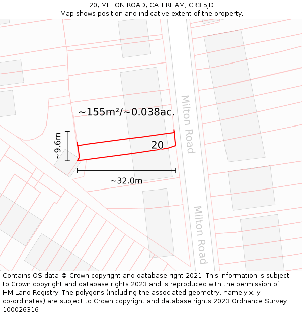 20, MILTON ROAD, CATERHAM, CR3 5JD: Plot and title map