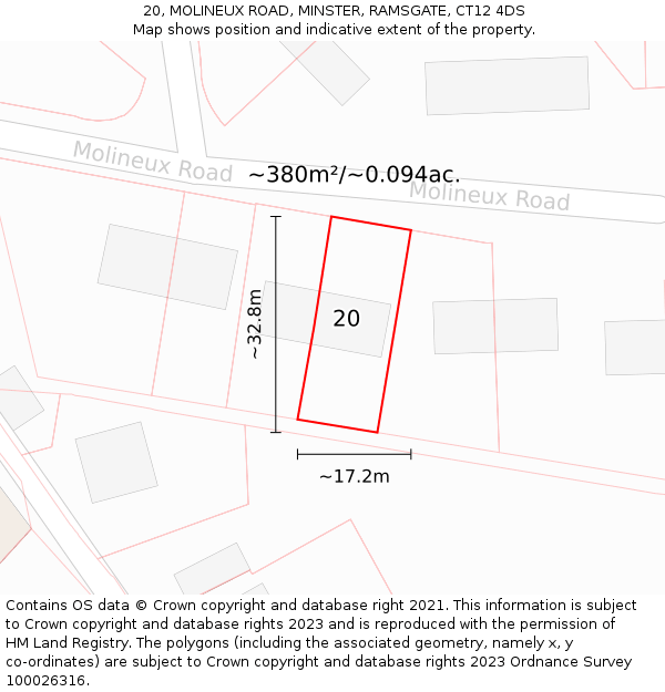 20, MOLINEUX ROAD, MINSTER, RAMSGATE, CT12 4DS: Plot and title map