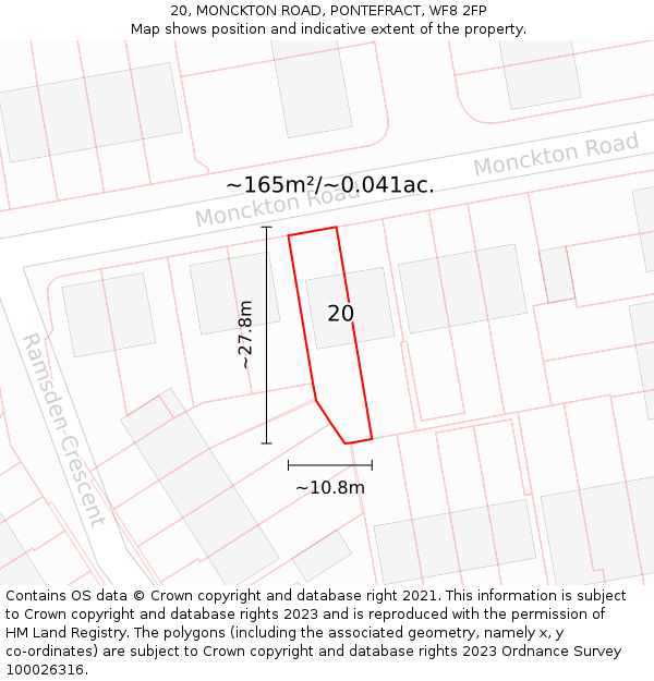 20, MONCKTON ROAD, PONTEFRACT, WF8 2FP: Plot and title map