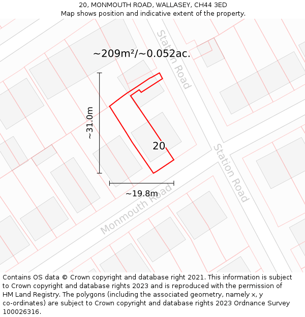 20, MONMOUTH ROAD, WALLASEY, CH44 3ED: Plot and title map