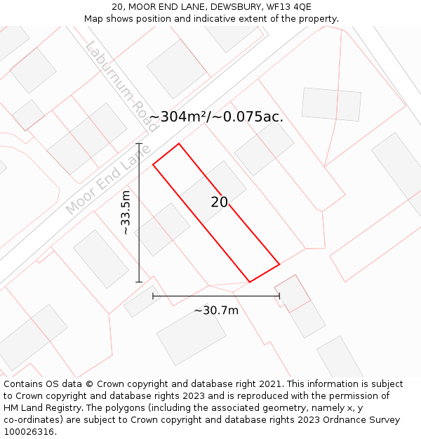 20, MOOR END LANE, DEWSBURY, WF13 4QE: Plot and title map