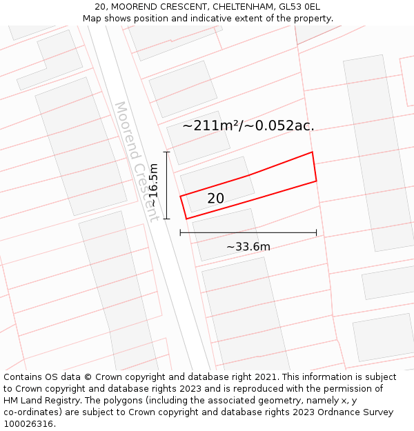 20, MOOREND CRESCENT, CHELTENHAM, GL53 0EL: Plot and title map