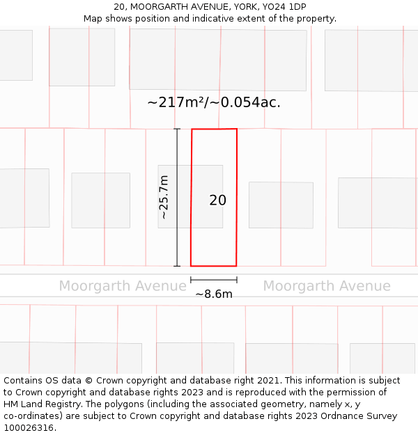 20, MOORGARTH AVENUE, YORK, YO24 1DP: Plot and title map